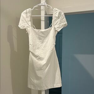 Zara White Mini Dress with Puff Sleeves